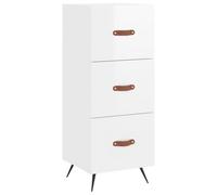Yisssmeng Buffet Blanc Brillant 34.5x34x90 cm Armoire Latérale 3 Tiroirs | Meuble de rangement moderne avec pieds en métal pour salon, entrée ou bureau. Modèle compact avec triple espace coulissant.
