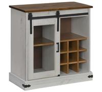Yisssmeng Buffet Bois Massif Pin Porte Coulissante Blanc 80x40x80 cm | Meuble console polyvalent en bois de pin blanc avec rangement range-bouteilles et porte coulissante pour salon ou couloir.