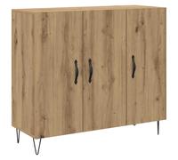 Yisssmeng Buffet Commode 3 Portes 90x32,5x80 cm Chêne Artisanal | Meuble de rangement polyvalent pour salon et salle à manger avec 3 portes spacieuses, pieds épingle et style contemporain.