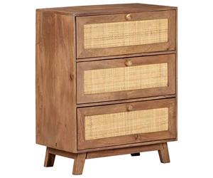 Yisssmeng Buffet en bois de manguier 61 x 35 x 76 cm, 3 tiroirs, tressé naturel, armoire d'appoint pour salon, chambre à coucher, couloir