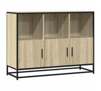 Yisssmeng Buffet en chêne Sonoma - 100 x 35 x 76 cm - Armoire de rangement moderne avec structure en métal pour salon et couloir - Commode aspect industriel