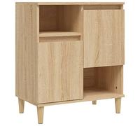 Yisssmeng Buffet en chêne Sonoma 60 x 35 x 70 cm avec pieds en bois d'eucalyptus - Élégante commode avec 4 compartiments et 2 portes - Armoire de rangement moderne pour couloir, chambre, salon, bureau