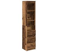 Yisssmeng Buffet Haut 3 Tiroirs 3 Étagères 37,5x35x180 cm Vieux Bois | Meuble de rangement vertical compact avec 3 tiroirs et 3 étagères pour salon, bureau, couloir et entrée.