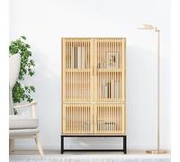 Yisssmeng Buffet haut 70 x 35 x 125 cm en bois de pin avec portes en fer, design scandinave, espace de rangement pour salon, couloir, chambre à coucher
