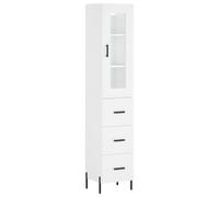 Yisssmeng Buffet Haut Blanc 34,5x34x180 cm Meuble de Rangement Bois | Rangement vertical pour salon ou entrée, pieds en métal stables et portes pratiques pour optimiser les petits espaces.
