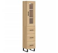 Yisssmeng Buffet Haut Chêne Sonoma 34,5x34x180 cm Bois d'Ingénierie | Meuble de rangement vertical pour salon et séjour, structure compacte avec portes et pieds en métal robustes.
