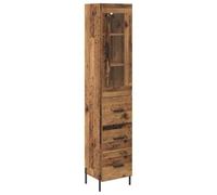 Yisssmeng Buffet haut en bois recyclé 34,5 x 34 x 180 cm, en matériau dérivé du bois, avec tiroir et porte, buffet moderne avec pieds en métal, étroit et stable, pour cuisine, salle à manger ou