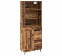 Yisssmeng Buffet haut en bois recyclé - 69,5 x 34 x 180 cm - Bois d'ingénierie avec verre, design moderne, peu encombrant, avec tiroir et porte, charge maximale de 120 kg, idéal pour salon, couloir