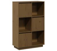 Yisssmeng Buffet haut en pin massif, commode avec espace de rangement, marron miel, buffet rustique pour salon et couloir, 74 x 35 x 117 cm, armoire avec ouverture de porte variable