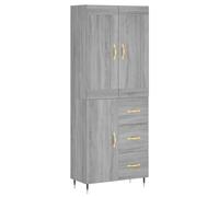 Yisssmeng Buffet haut gris Sonoma - 69,5 x 34 x 180 cm - En bois avec pieds en métal - Buffet de salon moderne avec beaucoup d'espace de rangement - Commode étroite pour couloir, chambre à coucher
