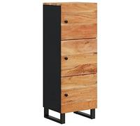 Yisssmeng Buffet Haut Industriel 40x33x110 cm en Bois d'Acacia Massif | Meuble de rangement vertical avec 3 compartiments pour salon et entrée. Structure stable avec piètement en fer.