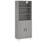 Yisssmeng Buffet Haut Sonoma Gris 69,5x34x180 cm Bois d'Ingénierie | Armoire de rangement verticale avec portes et pieds en métal pour salon, idéal pour structurer votre espace de séjour.