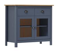 Yisssmeng Buffet Hill gris 90 x 40 x 80 cm en pin massif design moderne avec 2 tiroirs et 2 portes en verre, robuste et polyvalent, pour salon, chambre à coucher, couloir
