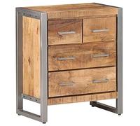 Yisssmeng Buffet Industriel 60x35x70cm Bois de Manguier avec 4 Tiroirs | Armoire latérale compacte en fer et bois brut pour salon. 4 tiroirs de rangement pratiques et plateau décoratif robuste.