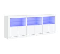 Yisssmeng Buffet LED blanc 181,5 x 37 x 67 cm, haut en 3 parties avec façade en verre RVB, armoire moderne pour couloir, chambre à coucher et bureau