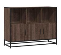 Yisssmeng Buffet marron aspect chêne - 100 x 35 x 76 cm - Commode avec cadre en métal - Armoire de rangement stable pour salon, couloir et bureau - Avec poignées ergonomiques