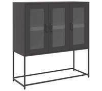 Yisssmeng Buffet noir - 100,5 x 39 x 107 cm - En acier laminé à froid - Moderne - Avec poignées - Grand espace de rangement - Armoire d'appoint robuste pour salon, couloir, chambre à coucher et bureau