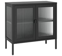 Yisssmeng Buffet Noir 70x35x70 cm en Acier et Verre Cannelé