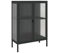 Yisssmeng Buffet Noir 75x35x105 cm en Acier et Verre Cannelé