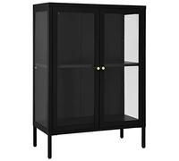 Yisssmeng Buffet Noir 75x35x105 cm Meuble de Rangement Acier Verre