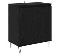 Yisssmeng Buffet noir aspect chêne 60 x 35 x 70 cm en bois dérivé du bois avec pieds en fer aspect industriel design moderne rangement robuste pour salon, couloir, chambre à coucher