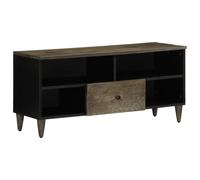 Yisssmeng Buffet TV 100 x 33 x 46 cm en bois de manguier - Motif main - Noir/gris - Meuble bas - Tiroir à 4 compartiments