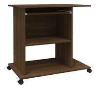 Yisssmeng Bureau d'ordinateur marron aspect chêne - 80 x 50 x 75 cm - En bois avec roulettes et plateau de clavier extensible - Design moderne et peu encombrant - Pour la maison, le bureau, le jeu, la