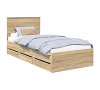 Yisssmeng Cadre de lit 100 x 200 cm avec tête de lit en chêne Sonoma - Lit simple moderne avec compartiments de rangement secrets et sommier à lattes pour chambre à coucher et chambre d'amis