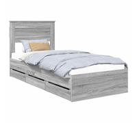 Yisssmeng Cadre de lit 100 x 200 cm gris Sonoma moderne en bois avec tête de lit et espace de rangement caché Lit simple stable pour chambre à coucher et chambre d'amis