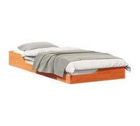 Yisssmeng Cadre de lit 100 x 210 cm en pin massif - Lit à plateforme moderne en marron ciré avec sommier à lattes et table de chevet, lit futon bas pour adulte