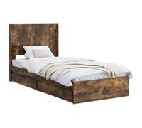 Yisssmeng Cadre de lit 105 x 203 x 100 cm avec tête de lit et compartiments de rangement, lit fonctionnel moderne en bois, cadre de lit pour chambre à coucher, chêne fumé