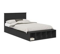 Yisssmeng Cadre de lit 120 x 190 cm avec espace de rangement et étagère, cadre de lit noir en bois, lit fonctionnel avec tête de lit et compartiments de rangement, lit simple moderne pour votre