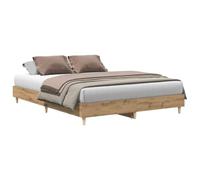 Yisssmeng Cadre de lit 140 x 200 cm sans matelas, cadre de lit aspect chêne artisanal, lit en bois solide et bois d'eucalyptus avec sommier à lattes pour chambre à coucher