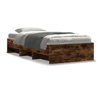 Yisssmeng Cadre de lit 75 x 190 cm, lit simple avec espace de rangement, cadre de lit en bois avec sommier à lattes, lit fonctionnel sans matelas pour chambre à coucher et chambre d'adolescent, chêne