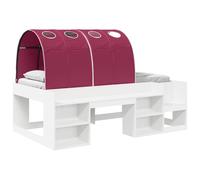 Yisssmeng Cadre de lit 80 x 200 cm avec tour de lit, lit simple moderne avec 3 étagères intégrées pour espace de rangement, sommier à lattes stable, lit en bois, blanc et rouge