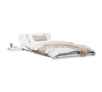 Yisssmeng Cadre de lit 80 x 200 cm en bois moderne avec table de chevet intégrée, lit simple bas et cadre de lit pour chambre à coucher ou chambre d'amis, blanc