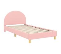Yisssmeng Cadre de lit 80 x 200 cm rose - Lit simple moderne avec tête de lit et sommier à lattes, lit rembourré en tissu bouclé, lit pour adolescents et adultes