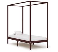 Yisssmeng Cadre de lit à baldaquin, 90 x 200 cm, en bois de pin massif, marron foncé, stable, avec rail de rideau pour suspendre des rideaux, pour chambre d'adolescent, chambre d'adolescent, chambre