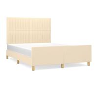 Yisssmeng Cadre de lit crème 140 x 200 cm, tête de lit réglable en hauteur, pieds en mélèze, respirant, alternative à sommier tapissier