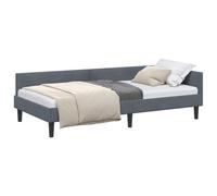 Yisssmeng Cadre de lit d'angle 90 x 200 cm en velours, lit de jour moderne avec tête de lit réversible et sommier à lattes, lit simple en forme de L peu encombrant pour chambre d'amis, gris foncé