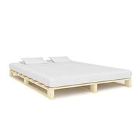 Yisssmeng Cadre de lit en bois de pin massif - 200 x 200 cm - Laqué naturel - Cadre double robuste - Sans matelas - Montage facile - Pour chambre à coucher, chambre d'amis, chambre d'adolescent, loft