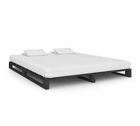 Yisssmeng Cadre de lit gris 200 x 200 cm en bois de pin massif - Design moderne avec support à lamelles stable - Pour chambre à coucher, chambre d'adolescent, chambre d'amis