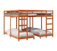 Yisssmeng Cadre de lit superposé triple 200 x 200 cm, lit superposé à trois étages en pin massif pour chambre d'amis, lit mezzanine peu encombrant avec sommier à lattes et 2 échelles, marron ciré