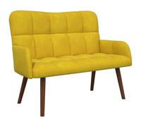 Yisssmeng Canapé 2 Places Velours Jaune Pieds Bois 115x61x87 cm Salon | Banquette bicolore style moderne en tissu doux, dossier rembourré et cadre en métal pour chambre ou coin lecture.