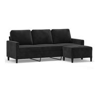 Yisssmeng Canapé 3 Places avec Pouf Repose-Pieds en Velours Noir 198 cm | Ensemble canapé d'angle modulable et pouf assorti pour salon moderne. Rembourrage en mousse dense et revêtement doux.