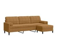 Yisssmeng Canapé 3 Places avec Pouf Repose-Pieds Velours Marron 210 cm | Ensemble canapé droit et tabouret modulable pour salon moderne. Rembourrage mousse dense et structure métallique stable.