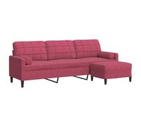 Yisssmeng Canapé 3 Places avec Pouf Repose-Pieds Velours Rouge Bordeaux | Ensemble moderne pour salon ou chambre avec assise en mousse dense, structure métallique et tabouret polyvalent.