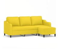 Yisssmeng Canapé 3 Places avec Repose-Pied Tissu Jaune Clair 180 cm | Mobilier confortable pour le salon avec structure en métal et contreplaqué, siège en mousse dense et pouf indépendant.