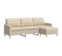 Yisssmeng Canapé 3 Places avec Repose-Pieds Tissu Crème 226 cm | Ensemble canapé moderne avec pouf polyvalent en mousse dense pour salon ou bureau, cadre métallique stable.