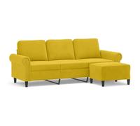 Yisssmeng Canapé 3 Places avec Repose-Pieds Velours Jaune 212 cm | Ensemble canapé moderne et pouf rembourré en mousse dense, idéal pour votre salon ou espace de lecture relaxant.